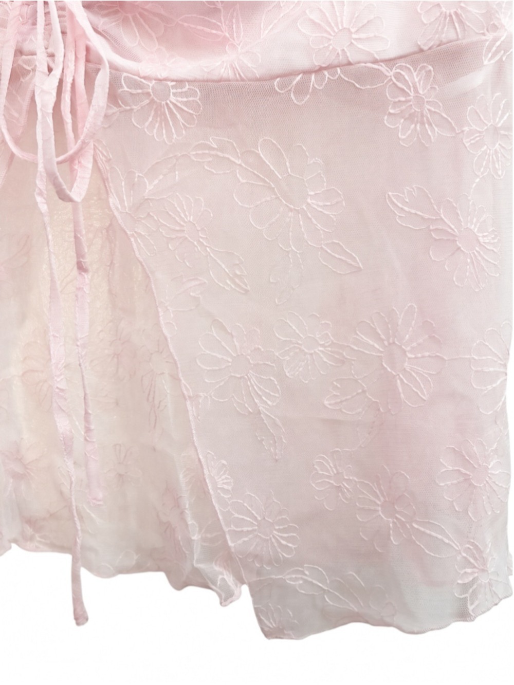 Love on a Hanger Pink Floral Mesh Ruched Drawstring Tie Front Top Blouse Size XL - Picture 4 of 11